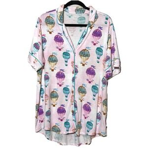 Posh Peanut Adult XL Bamboo Pajama Top Hot Air Balloon Button Front Cozy